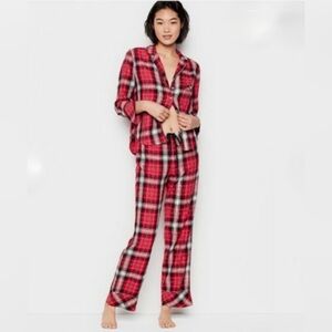 Victoria's Secret Cherry Red Plaid Flannel Pajama Set L